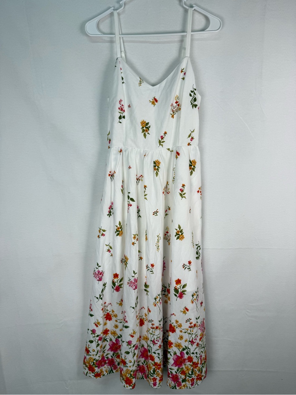 Skies Are Blue Linen Blend White Floral Spaghetti-Strap Dress